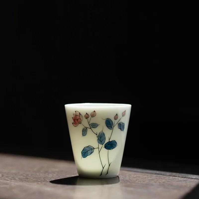 White Porcelain Hand-painted Ink Color Tea Cup Household Ceramic Cup Male And Female Master Cup Kung Fu Tea Set Drinking Cup