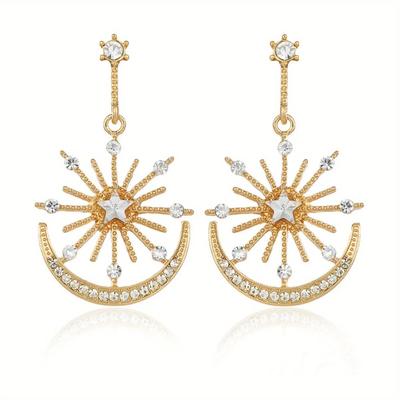 Ramadan  Earrings Trendy Moon & Star Design Paved Shining Rhinestone Match Daily Outfits Party Accessories