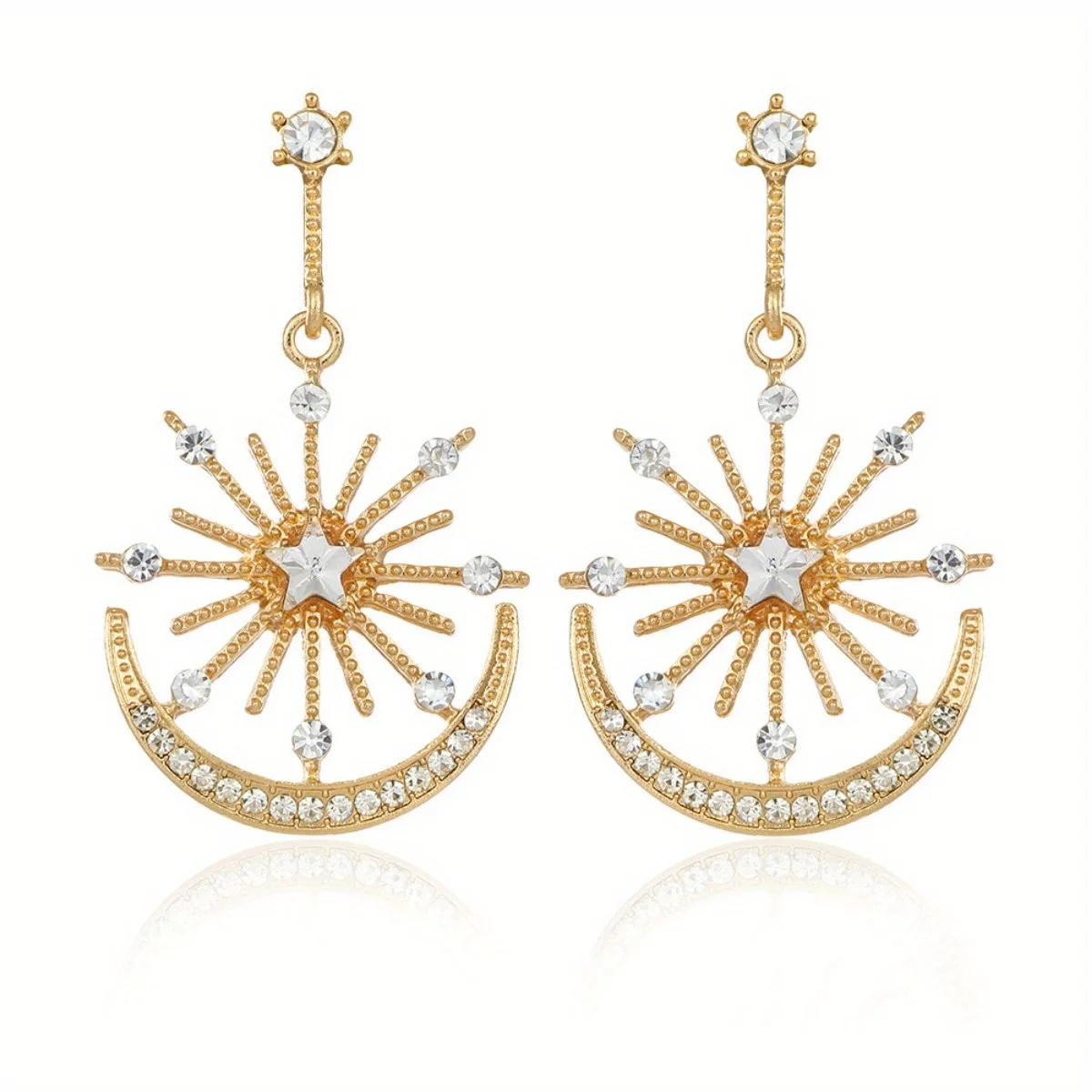 

Серьги Рамадан Модный дизайн Луна и Звезда Усыпанные Сияющими Стразами Подходят к Повседневным Нарядам Аксессуары для Вечеринок