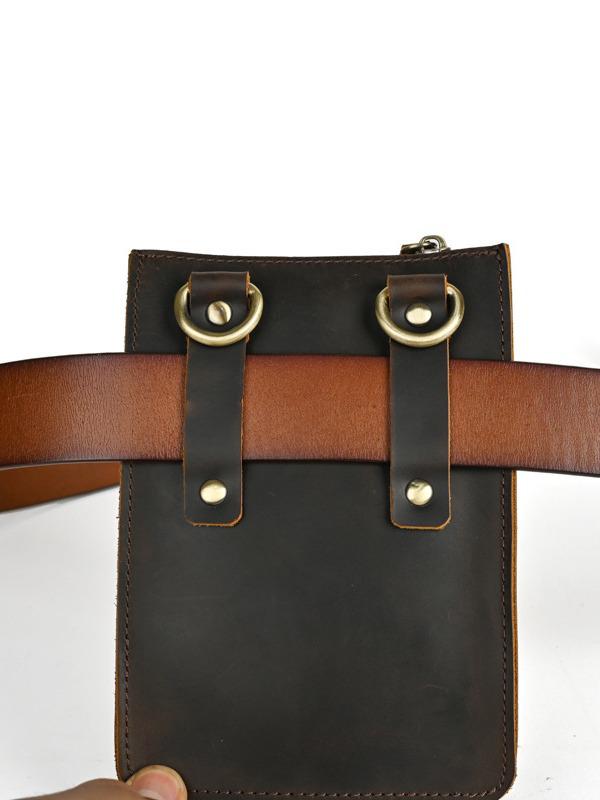 Retro Genuine Leather Waist Bag – Multifunctional Crossbody Pouch for 6-inch Phones