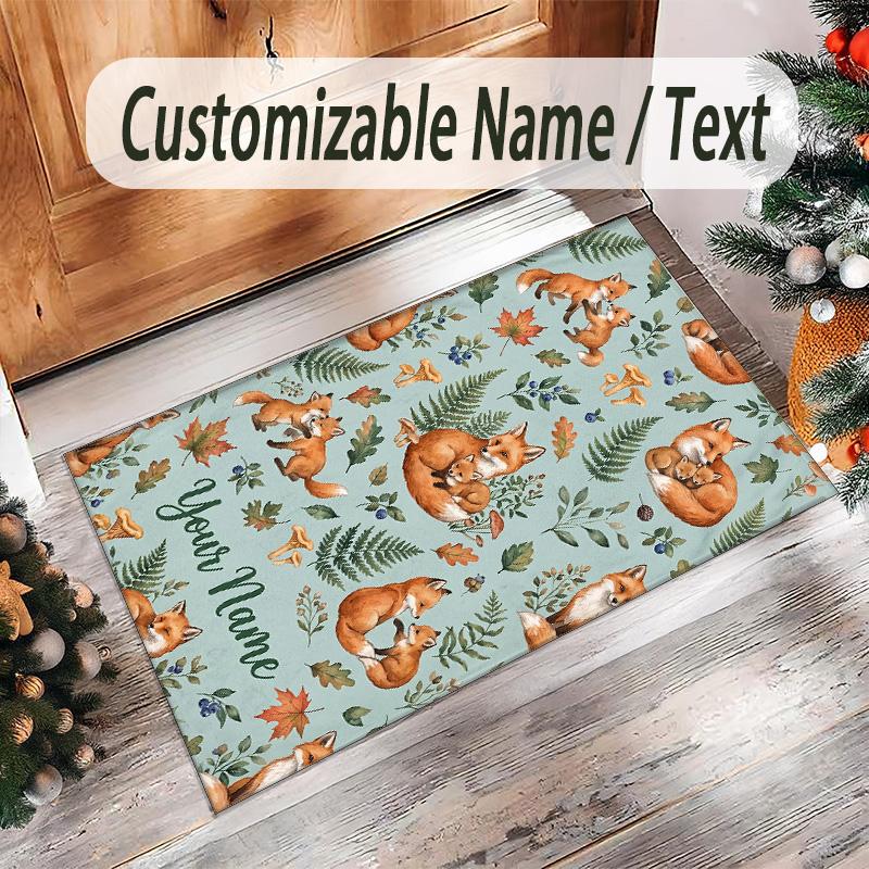 Fox Theme Crystal Velvet Floor Rug Personalized Custom Name Text Warm Carpet Home Decoration