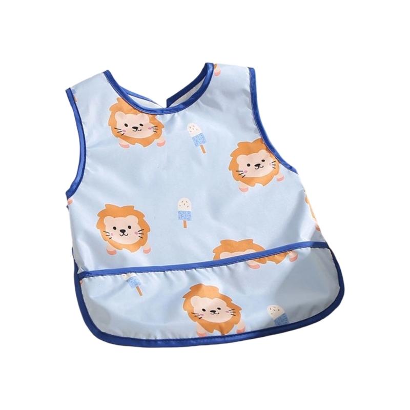 Absorbent Baby Weaning Bib with Food Catcher Pocket for Convenient Eating Machine Washable Reversible Feeding Apron