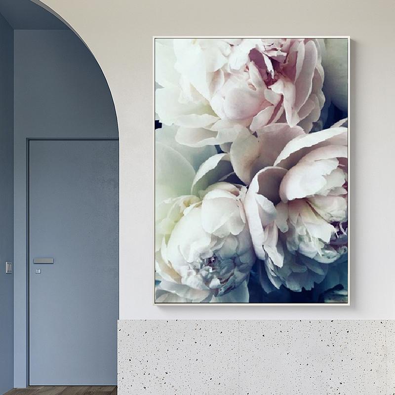 Nordic Elegant Bloom Peony Flower Oil on Canvas Karting on the Wall Art Posteri and Prints Wall Art Picture Home Decoration