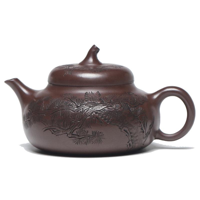 Cipher Yixing Original Ore Purple Clay Zisha Eggplant Gourd Teapot - Handmade Carved Gongfu Tea Set