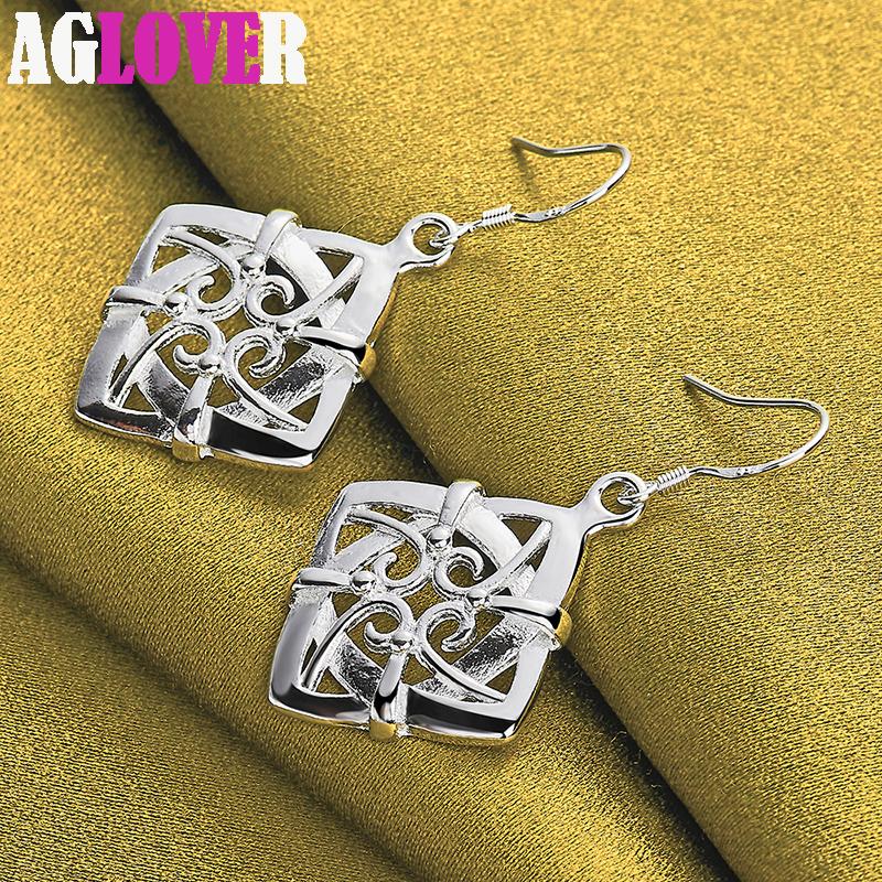 925 Sterling Silber Quadratischer geometrischer Tropfenohrring-Schmuck