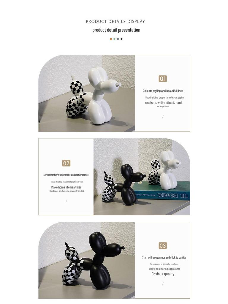 Szachownica Czarno-Biały Ozdoba Piesek z Balonu: Dekoracje Domowe z Żywicy do Salonu i Przedpokoju