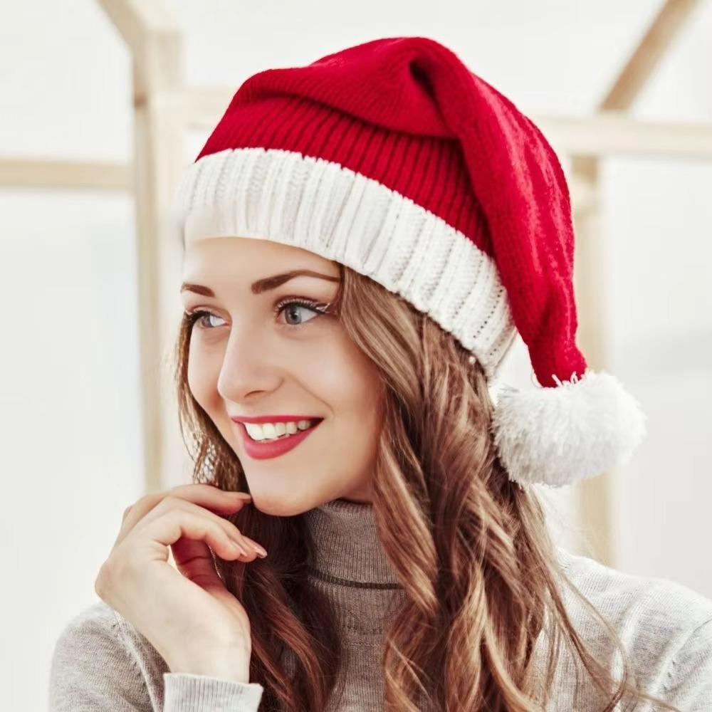 Red Santa Claus Hat Windproof Warm Woven Knit Hat Festive Parent Child Hat Christmas Party