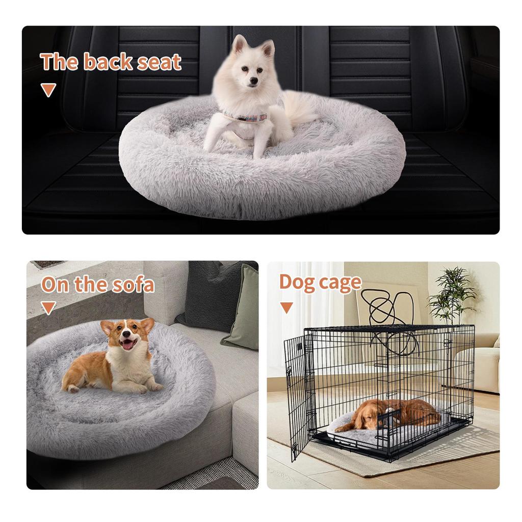 Long Plush Dog Bed, Pet Round Bed, Anti-anxiety Ped Bed Mat, Pet Bed Sofa Cushion For Small Medium Dog Calming Plush Pet Sofa