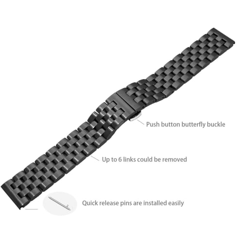 Kai Tian Quick Release 20mm Black Metal Watch Strap, Five-Row Replacement Strap, Matte Surface, Bracelet for Men and Women, Stainless Steel Watch Band