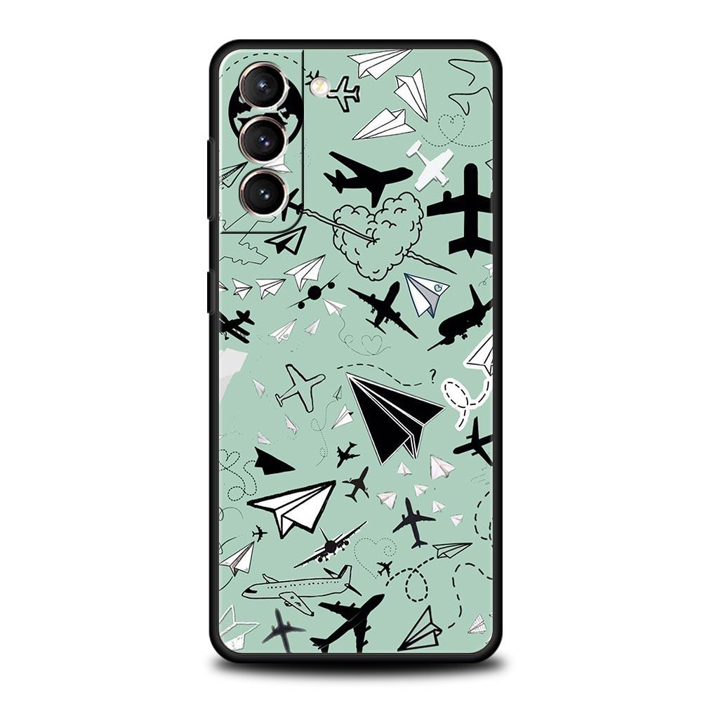 Airplane World Map Travel Phone Case For Samsung Galaxy S26 Ultra S25 Plus S24 FE S23 S22 5G S21 S20 Cover Black Soft