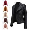 Women Fashion Lace-up Leather Jacket Slim Fit Spring Autumn Motorcycle Jacket Zipper Jacket