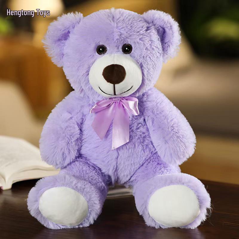 Rainbow Bow Tie Teddy Bear Plush Doll - 35cm Soft Festival Cushion