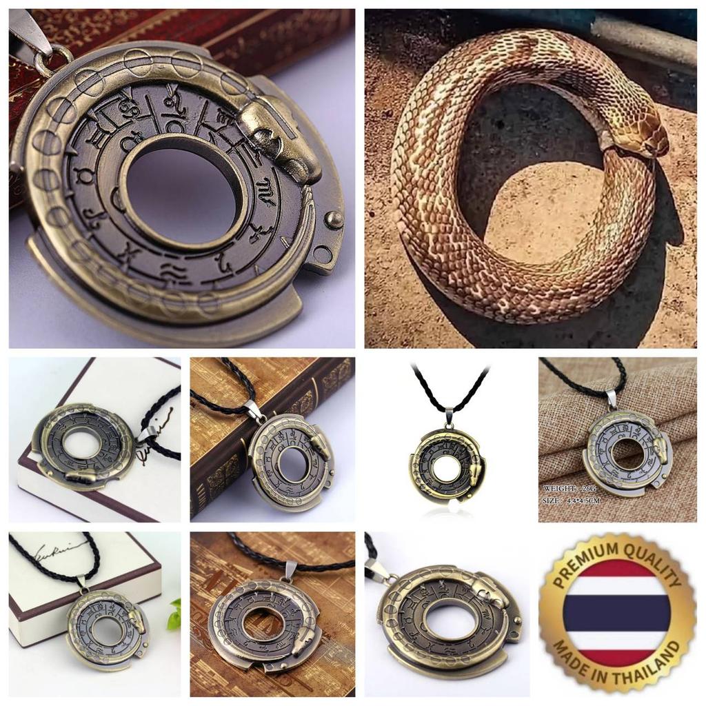 Thai Amulet Snake Eat Tail Necklace Pendant Zodiac Retro Vintage Protect Charm Talisman Powerful Wealth Success Health Luck Jewelry Buddhism