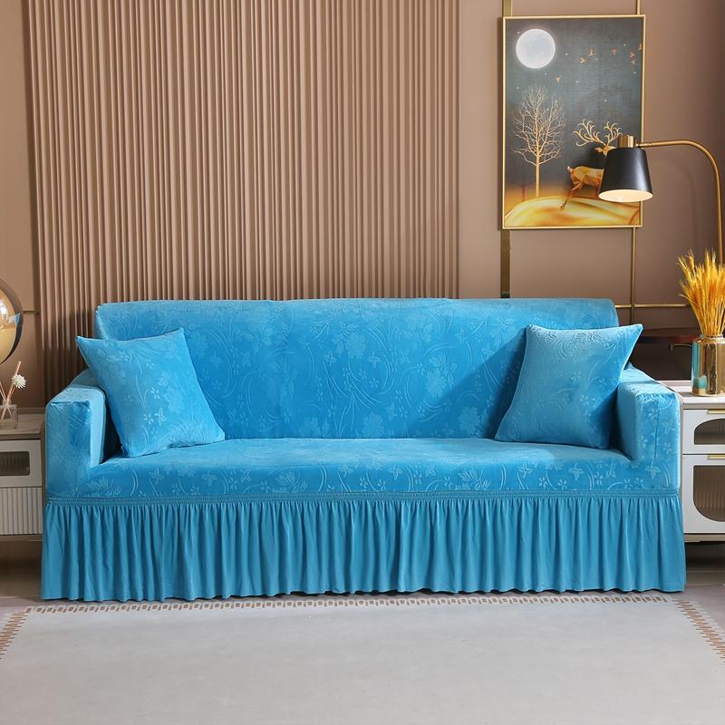 Elegant Stretchable Sofa Cover with Skirt for 1/2/3/4 Seater Soft Velvet Non-Slip Elastic Luxury Solid Color