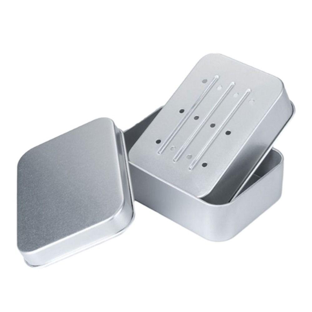 2Pcs Square Travel Soap Tray with Drain Rack Soap Box Portable Aluminum Soap Dish Kitchen