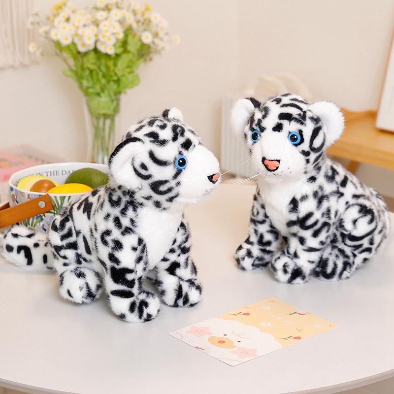 Cute simulation snow leopard doll plush toy white leopard doll children soothing rag doll birthday gift