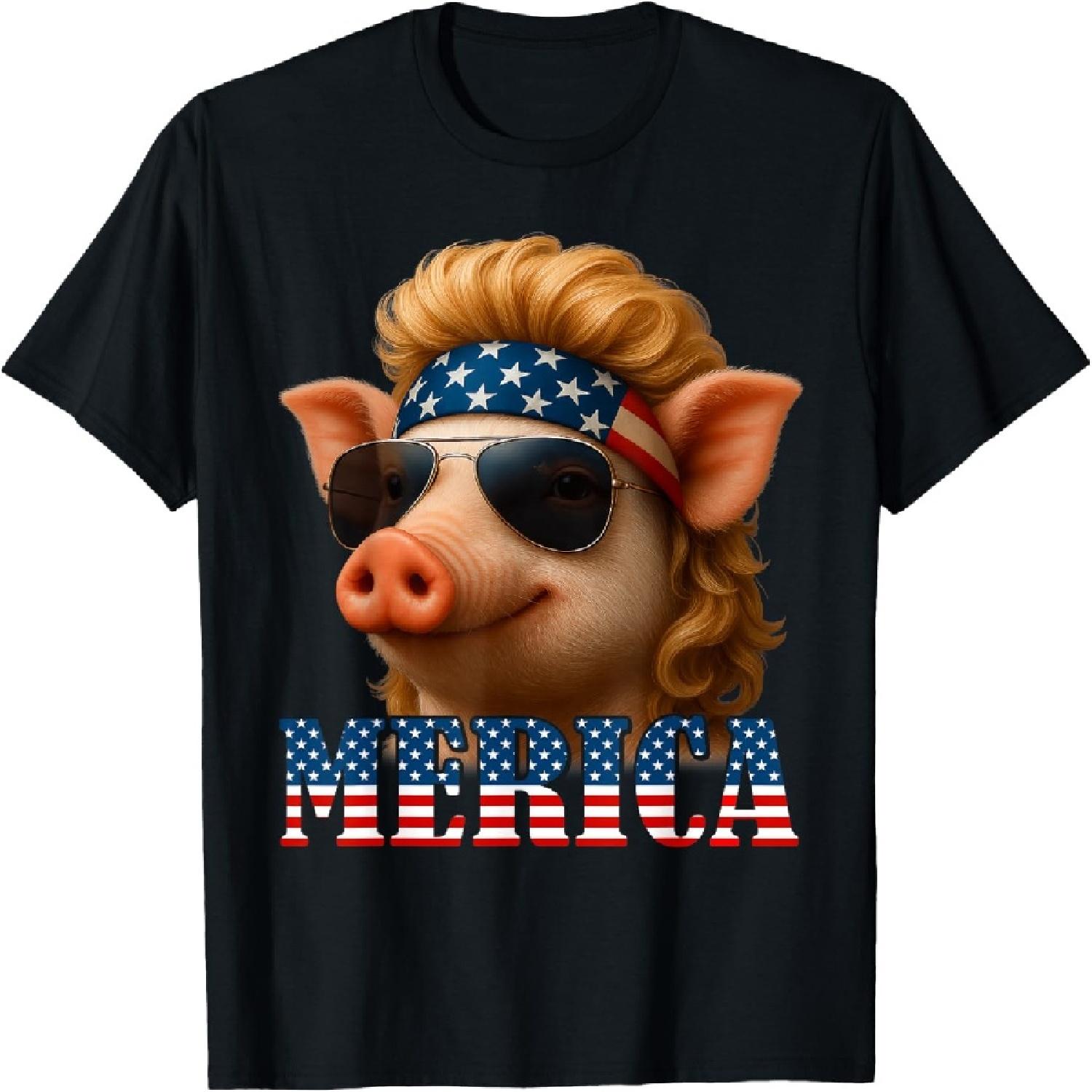 Funny Pig American Flag Farmer Independence Day 4th Of July T-Shirt XXXXXL разноцветный