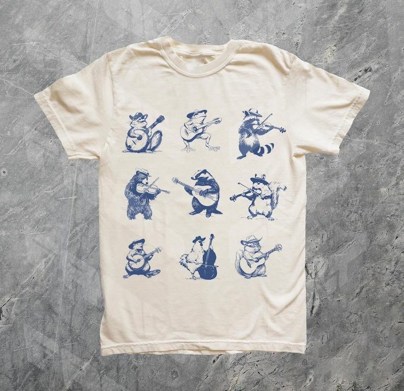 Animal Musician Vintage Style Tshirt 90s Tattoo Retro Animal Music Lovers Cute Unisex T-Shirt XXL