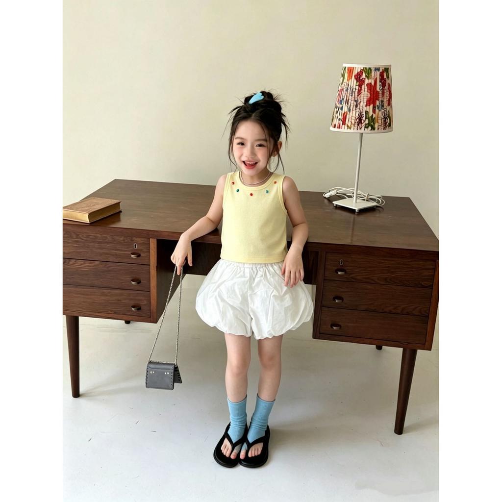 Girls Summer Thin Knit Vest Cute Dopamine Slim Fit Sleeveless Top