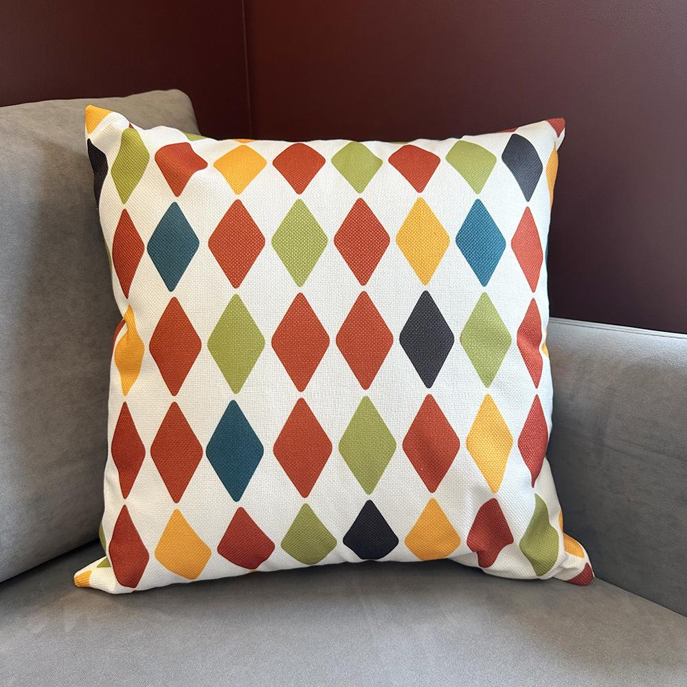 

Geometric Contrasting Linen Pillow Modern Minimalist Style Colorful Linen Pillow Case Sofa Model Room Decoration Backrest 45cm single-sided printed pillowcase