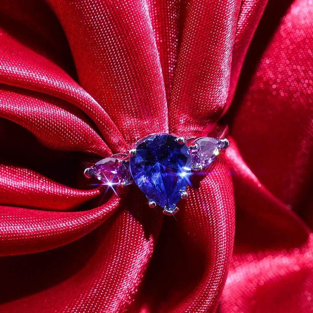 Huitan Tear Drop Women Ring With Bright Blue Purple Stone Wedding Engagement  Pear Shaped Water  Jewelry