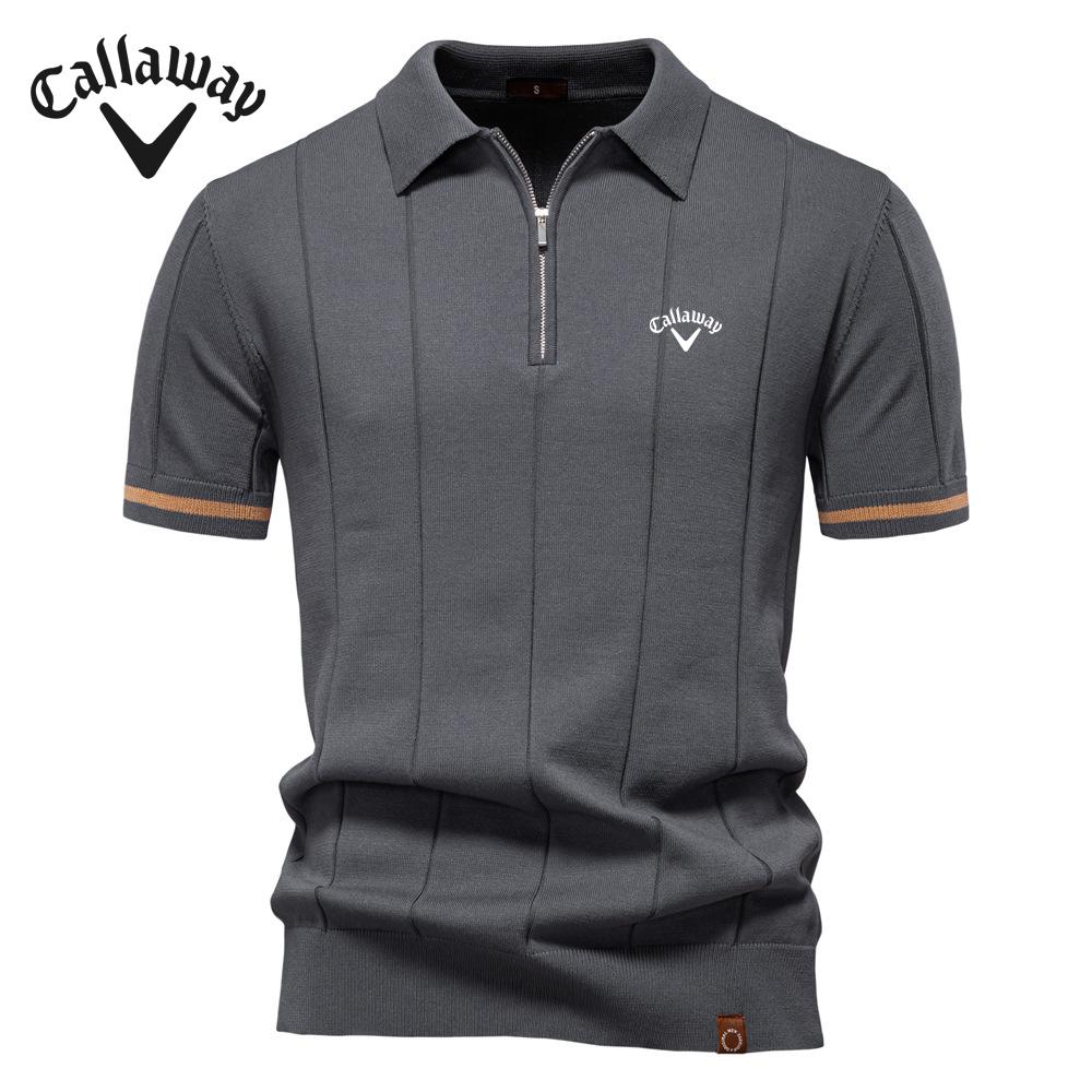 Callaway Tricou polo din lână pentru bărbați, brodat primăvara/vara 2025, stil business casual, tricou polo tricotat cu guler închis, mânecă scurtă