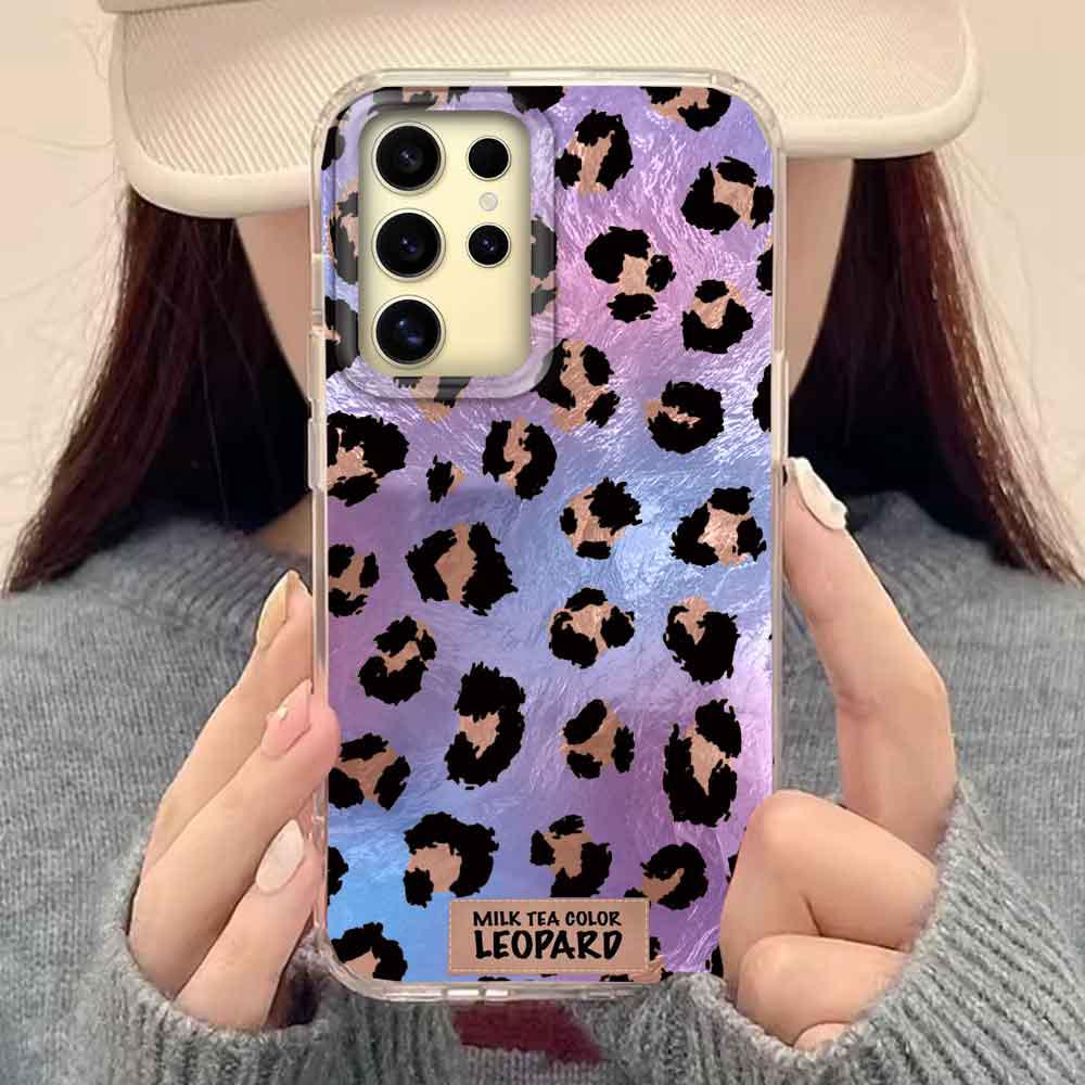 Pink Black Leopard Print Pattern Women Phone Case for Samsung Galaxy S25 Edge S24 S23 S22 S21 S20 FE Plus Ultra Shell Back Cover