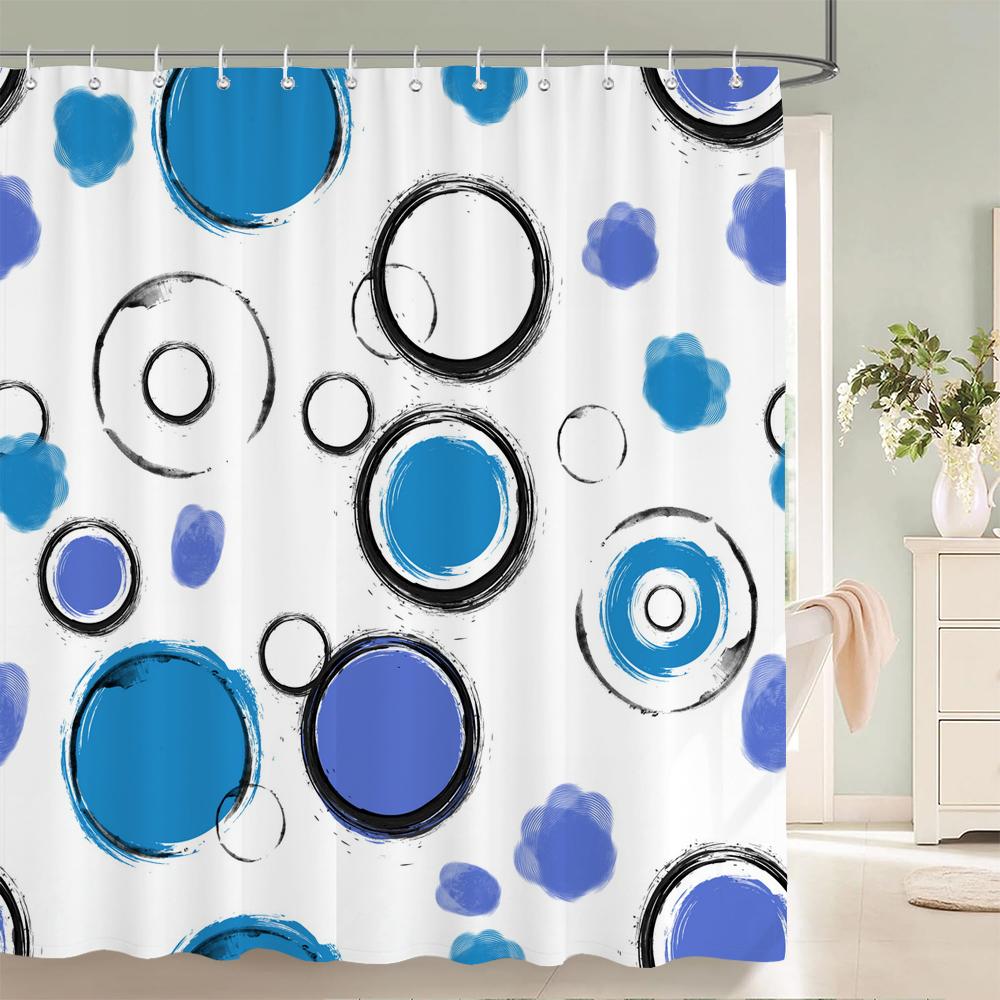 1 Pcs Bathroom Shower Curtain Modern Art Simple Circle Printed Polyester Fabric Shower Curtain with Hooks Decoration Curtain