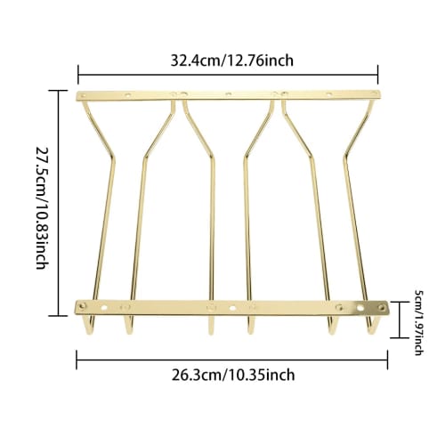 Dianoo 27.5cm Gold Wine Glass Rack, Under Cabinet/Shelf Wine Glass Holder, Stemware Rack, Wine Glass Storage Hanger, 3 Rows