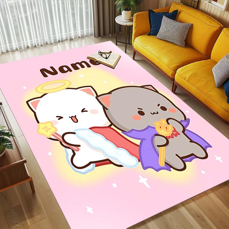 Custom Name Angel Cats Living Room Non-Slip Area Rug Soft Carpet for Bedroom Kids Playroom Sofa Office Home Decor Doormat