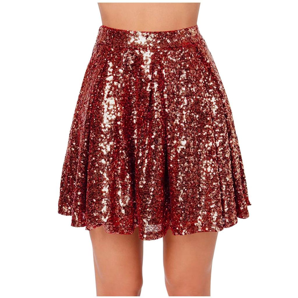 Women's Sequin  Skirt Versatile A-Line Basic Flared Casual Short Skirt