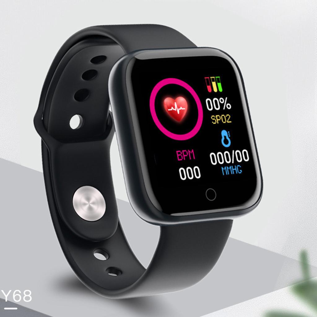 Y68 Smartwatch Heart Rate Monitor Fitness Activity Tracker Smartwatch for Sleep Monitoring Remote Photo Taking Black
