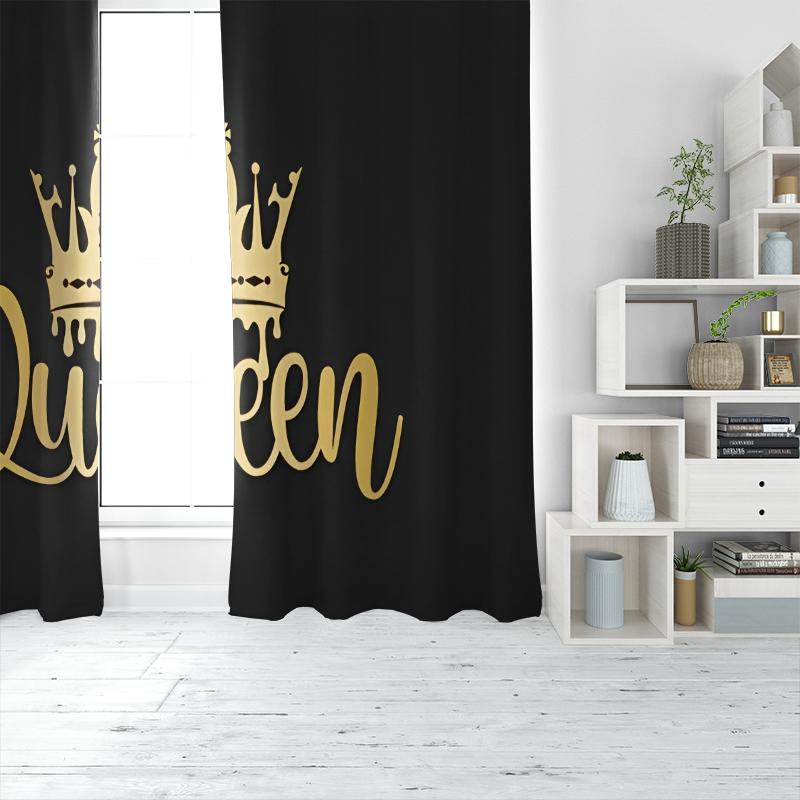 2pc/Black crown-Printed Curtains-suitable for Bedroom, Living Room, Study Private Curtains Curtains , Curtains for Living Room