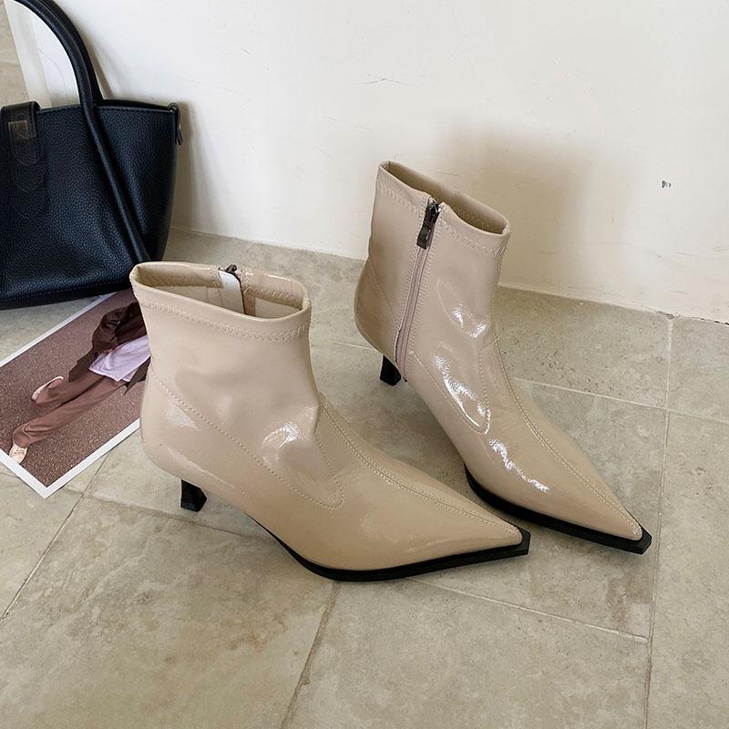 Fashion Female Pointed Toe Ladies Modern Ankle Boots Zippers Shoes Fashion Elastic Women Stretch Short Boots With Heels Shoes