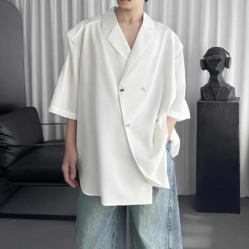 

2026 Summer Black Short Sleeved Shirts Men Korean Comfortable Blouses Male Casual Loose Single Breasted Shirt XL білий