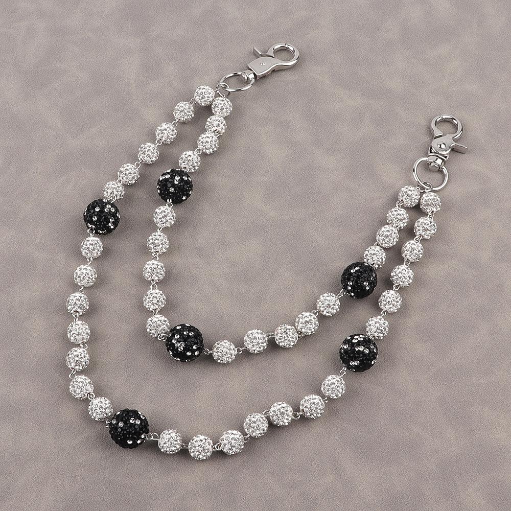 Custom 10mm+16mm Sparkling Round Rhinestone Ball Beads Waist Chains Multicolor Punk Unisex Pants Chain Jeans Chains 10mm + 16mm beads