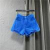 Dames Blauwe Hoge Taille Gescheurde Verweerde Denim Shorts