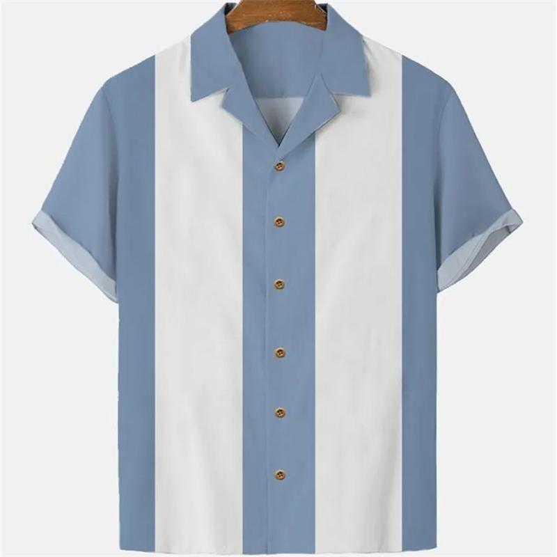 Chemises Hawaïennes Décontractées pour Hommes à Imprimé Rayures Simples, T-shirt à Manches Courtes Y2k Hip Hop Urbain Hommes Femmes