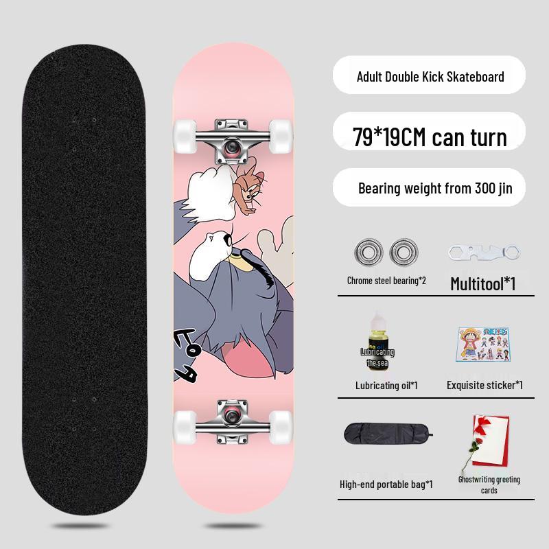 Beginner Entry-Level Double Rocker Skateboard for Street Cruising - Professional Short Board for Boys, Girls, and Adults