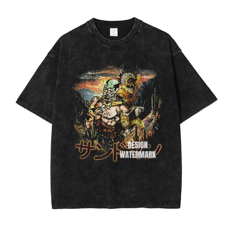Hot Anime JoJos Bizarre Adventure Kira Yoshikage Giorno Giovanna Cool Print Tshirt Unisex Washed Cotton T Shirts Harajuku Tshirt
