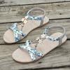 Ethnic style Large Size Beach Sandals Women Summer  Round Head Comfort Fish Mouth  Shoes Anti-slip Rubber Sole Flats