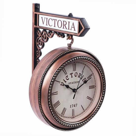 Plastic Wood Pattern Replica Dual Side Victoria Station Wall Clock Hanging Style Platform Railway Clock Home Decor 33.02 Cm