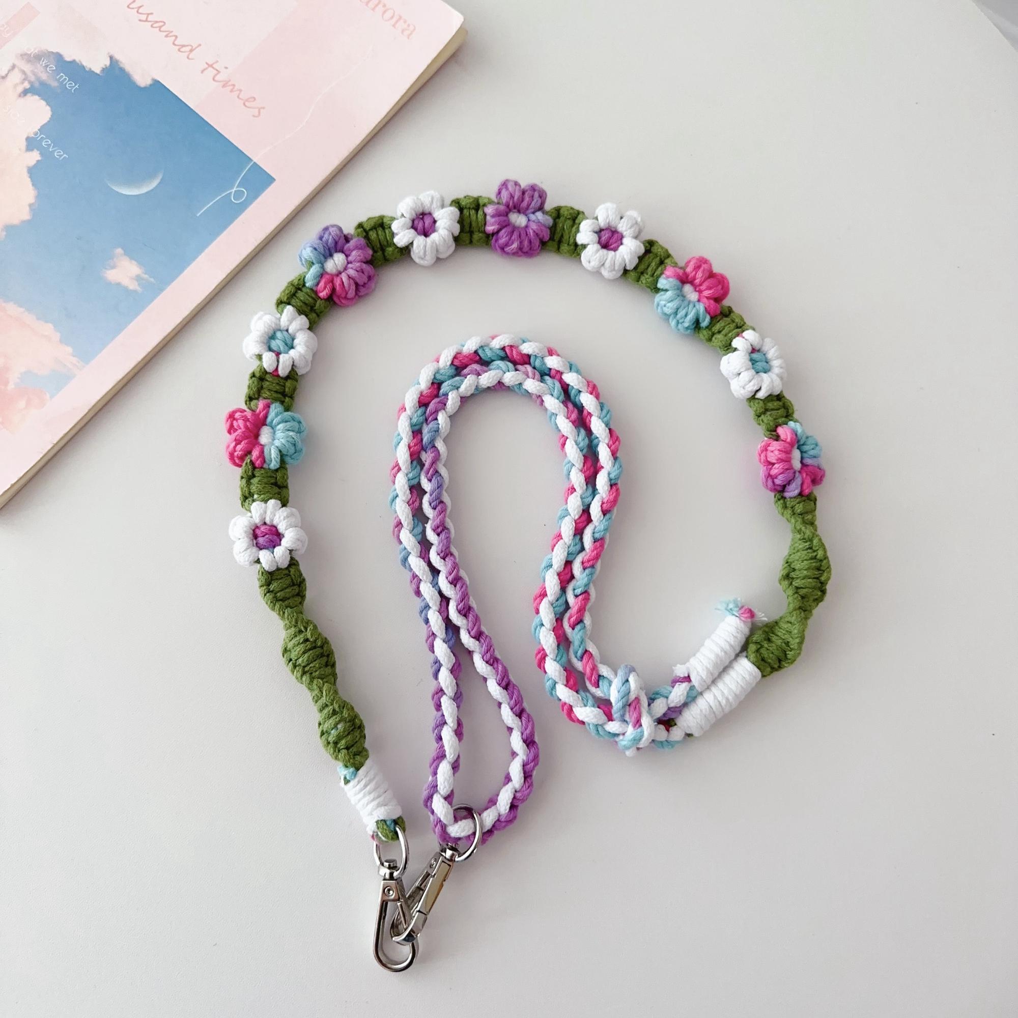 

Braided Flower Phone Lanyard Cotton Rope Adjustable Crossbody Strap,Length: 120cm B