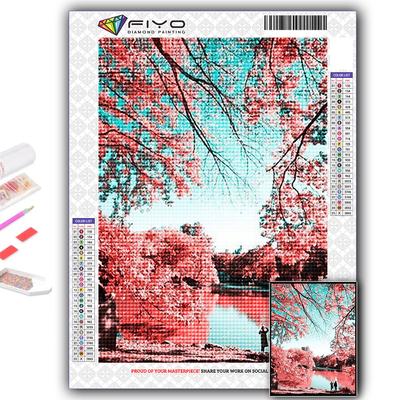 Kit Punto Croce Fai da Te Ricamo Diamante Paesaggio Sakura Rosa Pittura Diamante Decorazione Casa