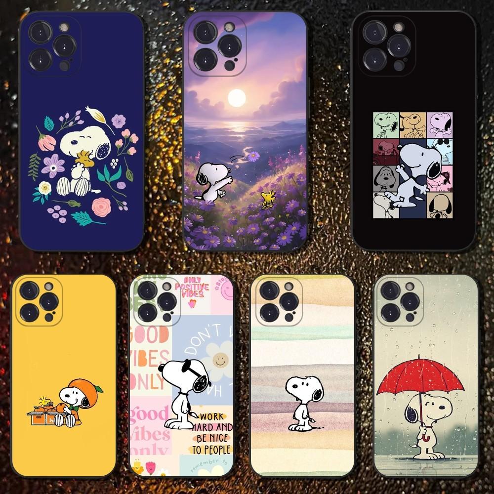 Cartoon S-Snoopys Phone Case For iPhone 16,15,14,13,12,11 Plus,Pro Max,XS,X,XR,SE,Mini,8,7,Soft Silicone Black Cover