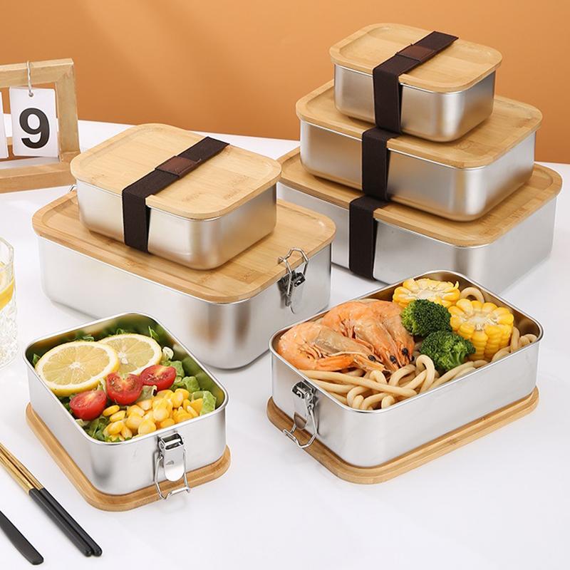 304 Stainless Steel Bamboo Lid Lunch Box, Japanese Style Lid Preservation Box, Lunch Box, Lunch Box, Food Storage Box