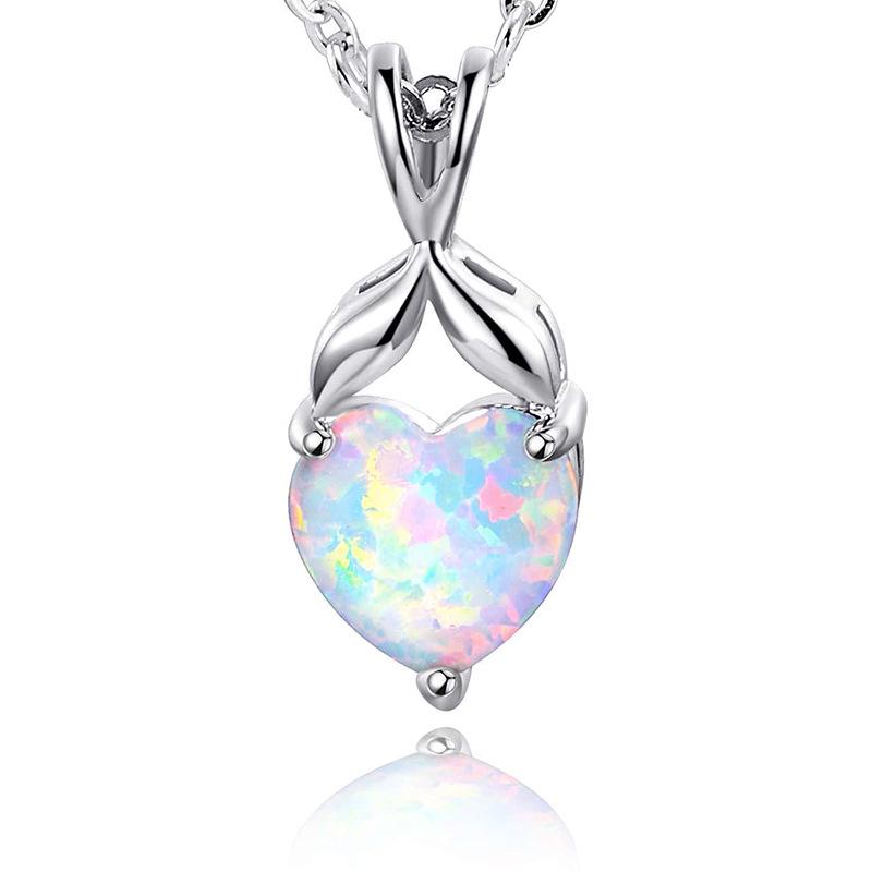

Heart-Shaped Opal Pendant Necklace - Sweet, Simple Fashion Jewelry for Women