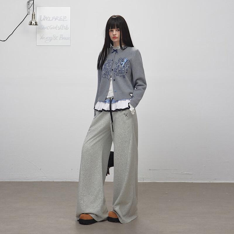 UNIFREE Women's Loose Wide Leg Contrast Double Waistband Sweatpants