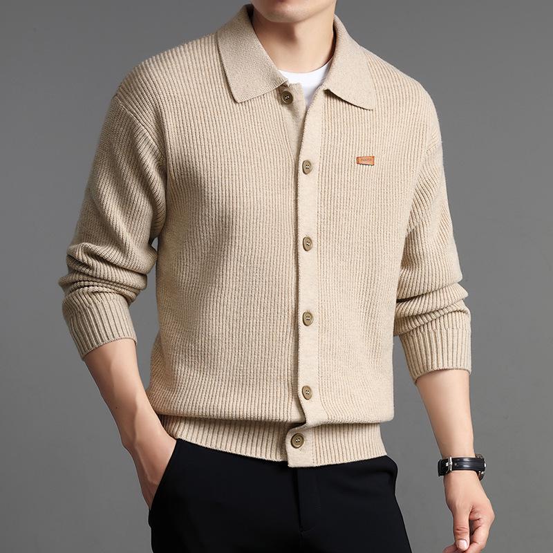 

Men s Autumn & Winter Casual Slim Knit Cardigan - Versatile Solid Color Lapel Sweater for Mid-Aged & Young Men Large