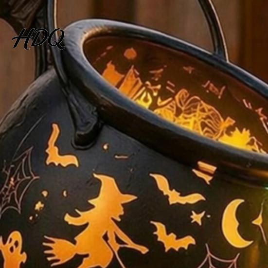 Outdoor Halloween Decorations Witch Cauldron Garden Light Metal Yard Stake with LED String Decorative Sculpture for Lights Waterproof Pot